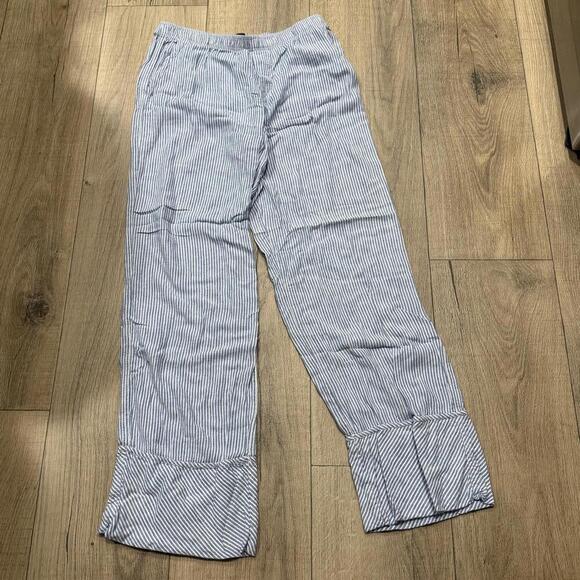 ZARA Women's Blue and White Striped Casual Pants Size S Linen Blend - Picture 1 of 3